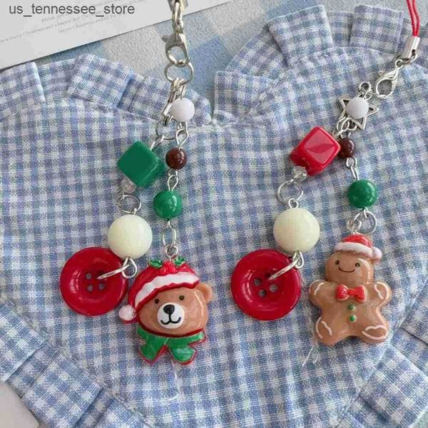 Cell Phone Straps Charms Korea Cute Christmas Bear Gingerbread Man Pendant Phone Chain For iPhone Jewelry Strap Gift Girl Hanging Decor Keyr
