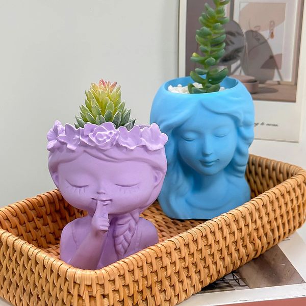 Vases Cute Girl Flower Pot Silicone Mold DIY Sleeping Beauty Vase Storage Box Mould Plaster Resin Concrete Cast Molds Home Decor Gift 240418