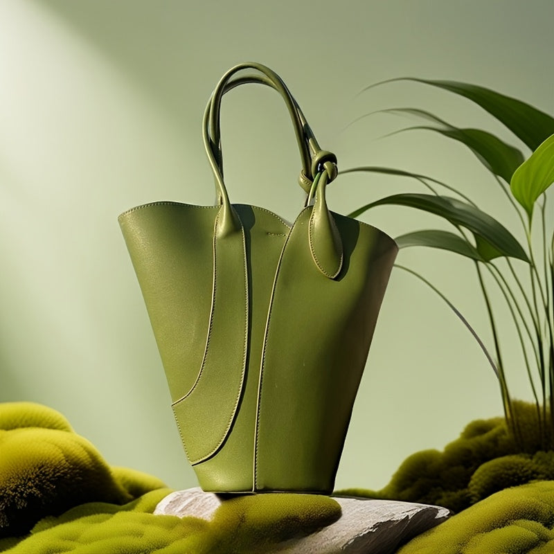 TEMU Elegant Green Synthetic Tote Bag For Women - Chic Shoulder & Handbag With Golden-tone Hardware, Spring Fashion, Versatile Carryall|sleek Tote