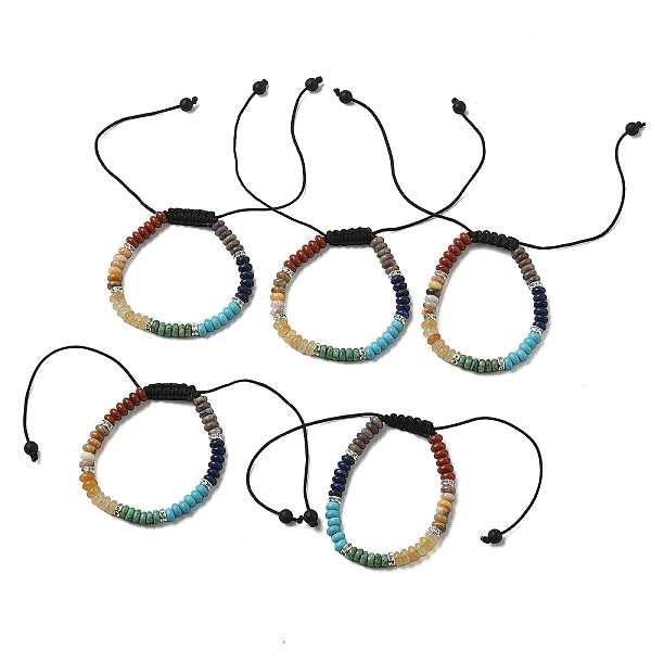 Bracelets de perles tressées rondes plates avec pierres précieuses naturelles et synthétiques mélangées