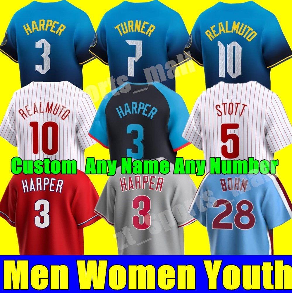 Custom S-4XL New Men Women youth 2024 City Connect Baseball Jerseys Bryce Harpe Trea Turner Rhys Hoskins JT Realmuto Schwarber Stitch jersey