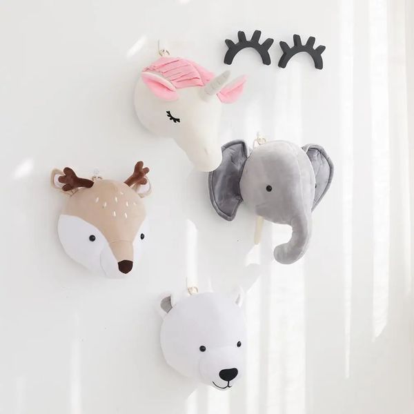 Plush headed elephant unicorn deer kindergarten childrens room decoration wall mounted baby bedroom wall mounted childrens stuffed animal to