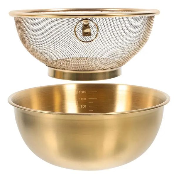 Stainless Steel Colander Bowl Set Kitchen Strainer Washer Drainer Basket Basin Vegetable Fruits Pasta Salad Mixing Food 250107