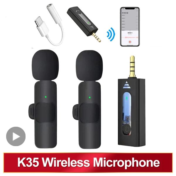 Wireless Lavalier Buttonhole Lapel Microphone Bluetooth Mini Mic K35 For Phone PC Cell Mobile Tiny Tie Micro Blutooth Small Mikrofon