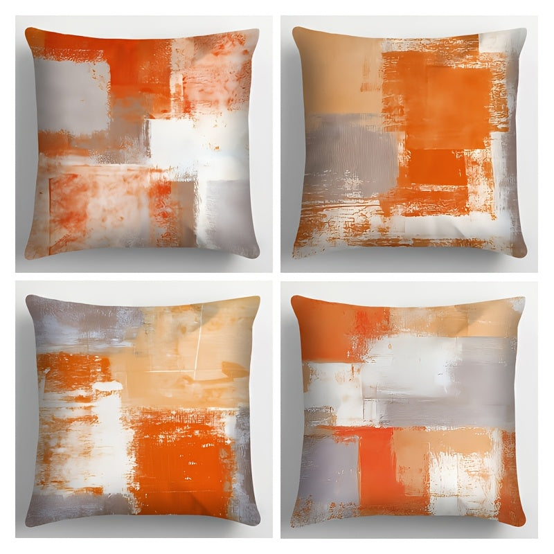 TEMU Set Of 4 Orange Throw Pillow Covers 17.7x17.7 Inches Decorative Cushion Cover, Double Side Abstract Art Painting Effect Printed Pillowcases For