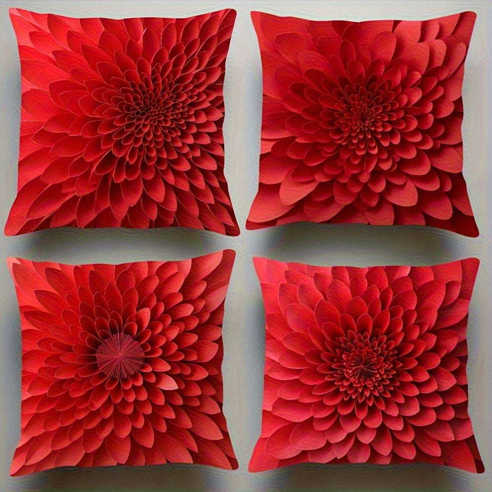 TEMU 4pcs 2d Flat Sunflower Pillowcase Soft Polyester Fiber Double-sided Hidden Zipper Machine Washable Suitable For Bedroom And Living Room