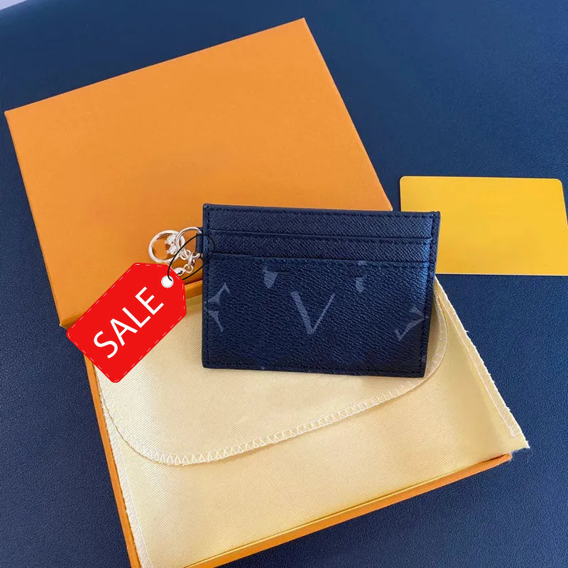 New Designer Keychain Credit Card Holders Mini Wallets High Quality for Mens Womens Leather Monogram Flower Classics Pure Color Keychain Purses Wall