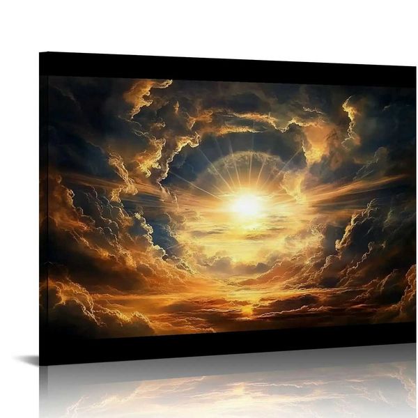 1 Sky Canvas Poster - Oil Painting Deposition of White Clouds Mountains and Rivers Used for Bedroom Wall Decoration Frame Wall Decoration Y2