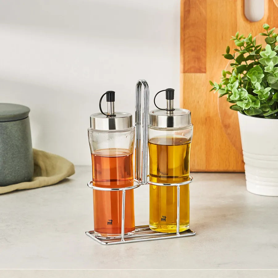 Karaca Danica 2 Piece Glass Oil and Vinegar Bottle, 250ml, Grey