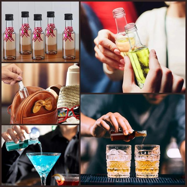 30Pcs 50ml Mini Plastic Liquor Bottles Wedding Spirit Bottles Alcohol Shot Bottles with Caps Bridal