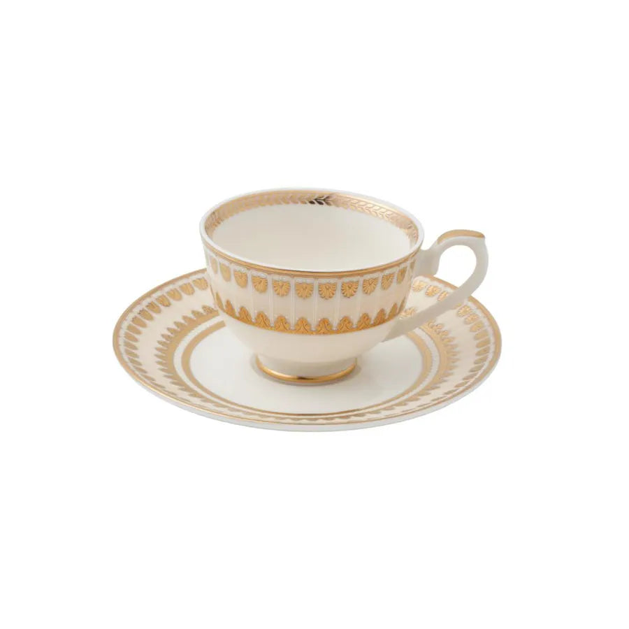 Weimar Joanna Of Bavarıa 12 Piece Fine Bone Coffee Cup and Saucer Set for 6 People, 90ml, White Gold
