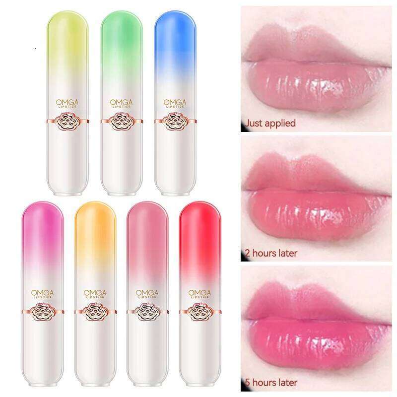 free shipping OMGA Color-Changing Lip Balm Jelly Lipstick Moisturizing Waterproof Hydrating Temperature-Sensitive Peach Flavor,Smooth Lips
