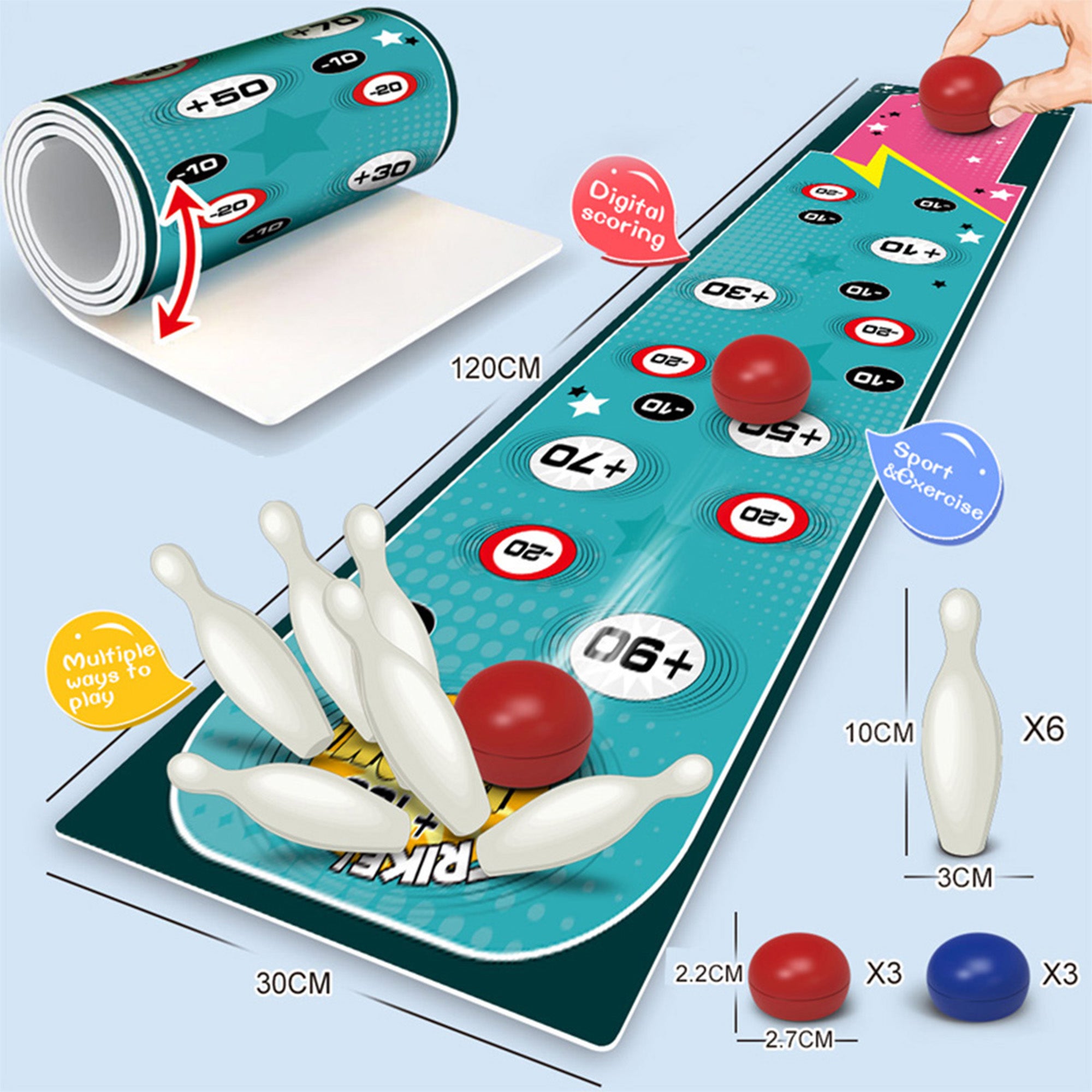 Tabletop Roll-up Sports Games - Basketball, Curling, Bowling, Football, Golf - Bowling Game