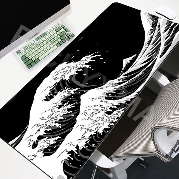 Japan Great Wave Large Mousepads Black Pad Computer Mousepad 90x40cm Office Mouse Mat DeskPads For Keyboard Mats Table Rug