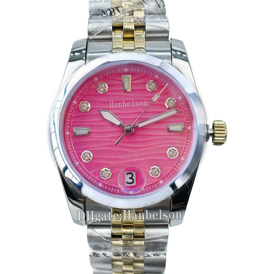 Rose red Ladies watches Quartz Wristwatch Diamond dial womens watches gift 36mm All steel strap clock