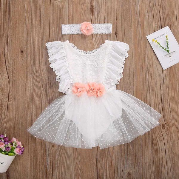 Baby girl white lace Rper dress+dress sleeveless one piece round neck baby clothing 0-24 months Y250111