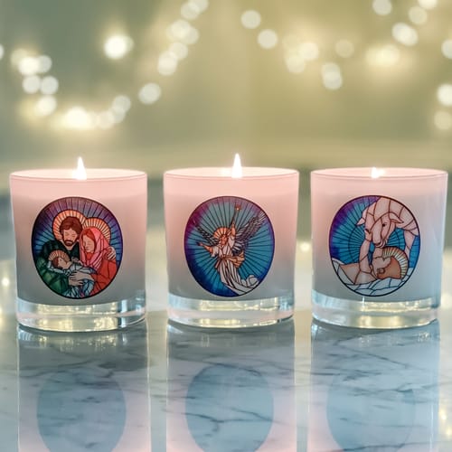 Silent Night Stained Glass Set of 3 Candles
