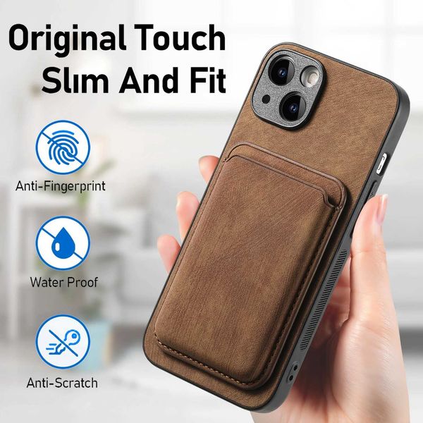 Designer Phone Case Retro magnetic card pocket phone case suitable for iPhone 16 Plus 11 12 13 Mini 14 15 Pro Max X XS Max XR solid color ba