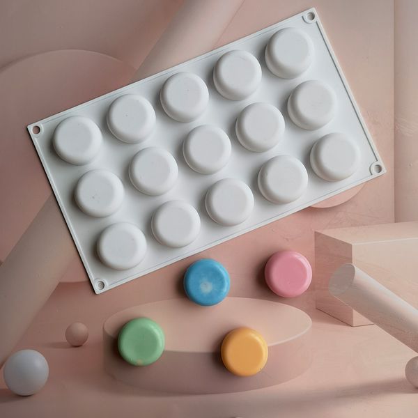 Baking Moulds 15 Cavity Flat Round Silicone Cake Mold for DIY Chocolate Mousse Jelly Pudding Pastry Ice Cream Dessert Bread Bakeware Pan Too