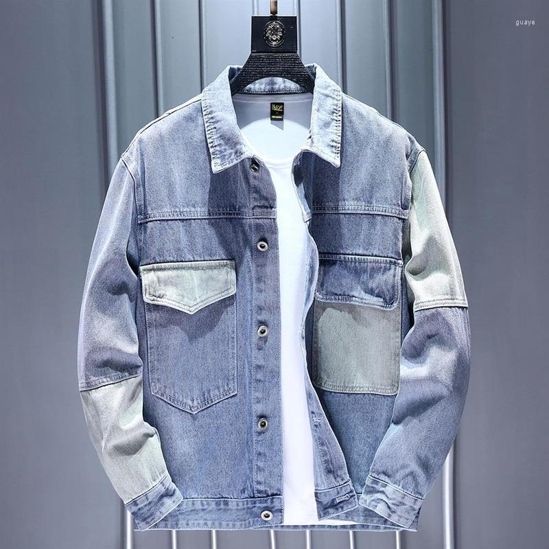 Men's Jackets Patchwork Fashion Mens Denim Slim Fit Men Jeans Jacket Cotton Outwear Coat Long Sleeve Male Clothing Large Size 4XL E268