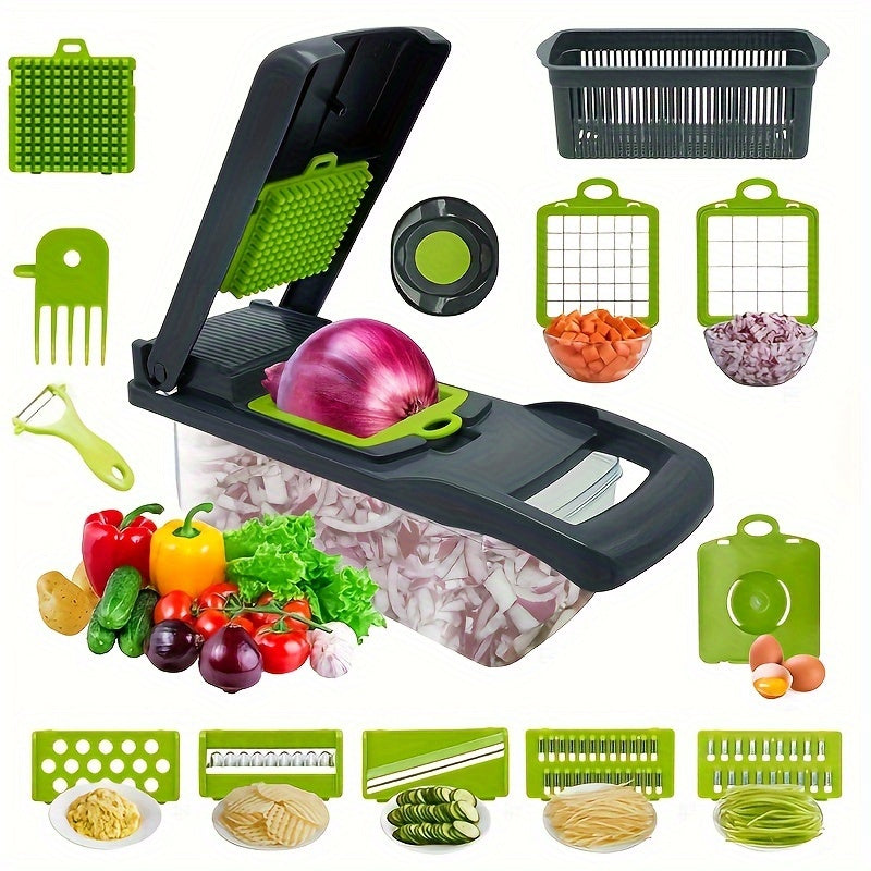 TEMU 16-26 In 1 Vegetable Chopper Kitchen Vegetable Multifunctional Food Chopper Onion Cutter With 8 Blades Kitchen Gadgets Set With Container For