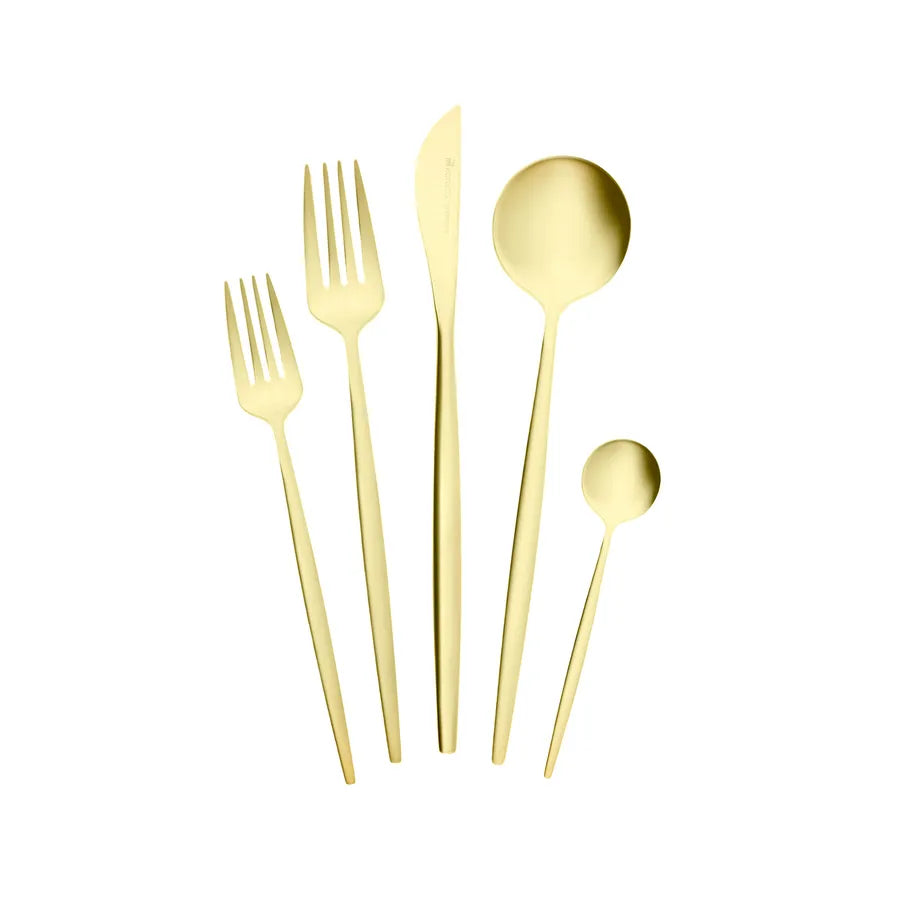 Karaca Orion 30-Piece Stainless Steel Cutlery Set for 6 People, Matte Champagne Gold