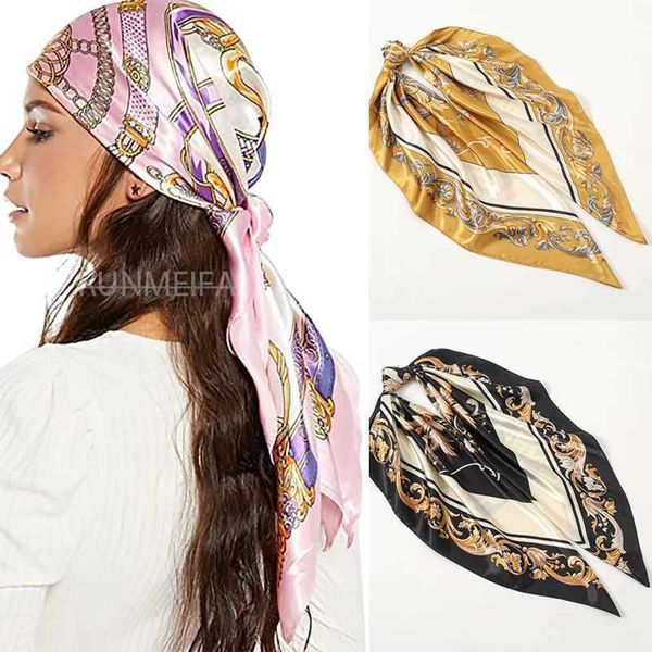 Scarves 2024 Retro Neckerchief Female Silk Shawl Satin Square Scarf For Women New Headband Print Foulard Hijab Wraps Hair Bands Bandana Q240