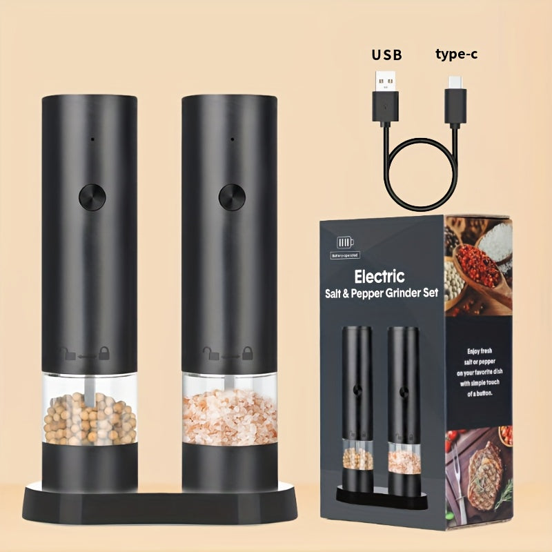 TEMU Electric Salt And Pepper Grinder Set, With Storage Base, Rechargeable Automatic Pepper Grinder, Adjustable Grinding Size, For Automatic Grinding
