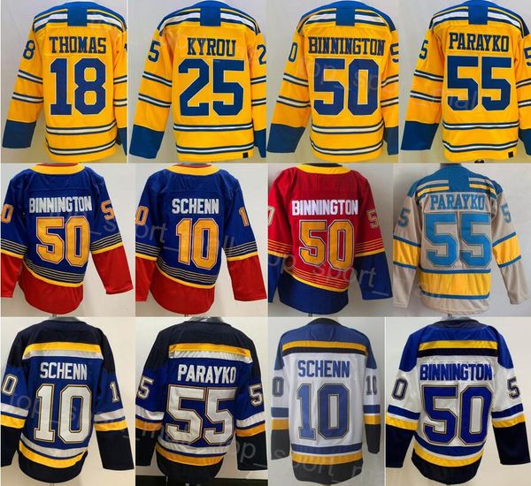 Men Reverse Retro Hockey 50 Binnington Jersey 55 Colton Parayko 10 Brayden Schenn 18 Robert Thomas 25 Kyrou Centennial Classic Vintage Red W