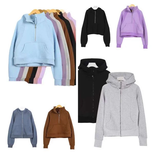 LULUSLEMONS Hoodie Scuba Half Zip Womens Yoga Suit Designer Hooded Sweatshirt Ladies Gym Sportswear Outdoor Sports Jogging Hoody Thick Long
