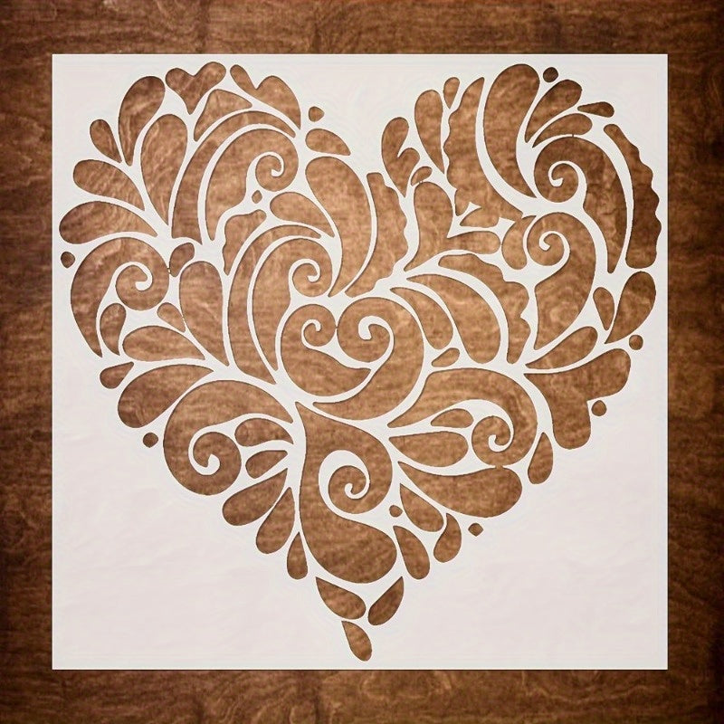 TEMU 1pc Large Mandala Heart Stencil 8-inch - Reusable Template For Diy Wall, Mat, Floor, Fabric, Clothing, Furniture, Canvas - Plastic