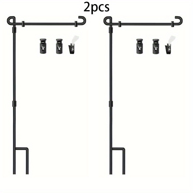 TEMU 2 Sets Of Black Wrought Iron Garden Flag Pole Holders With Wind Guards, With 4 Spring Clips, Outdoor Decoration Hooks, For Holiday Display