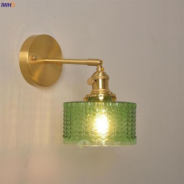 Lamps Wall IWHD Nordic Modern Copper Lamp Sconce Switch Green Glass Japan Style Bathroom Mirror Stair Light Wandlamp Applique Mura217S