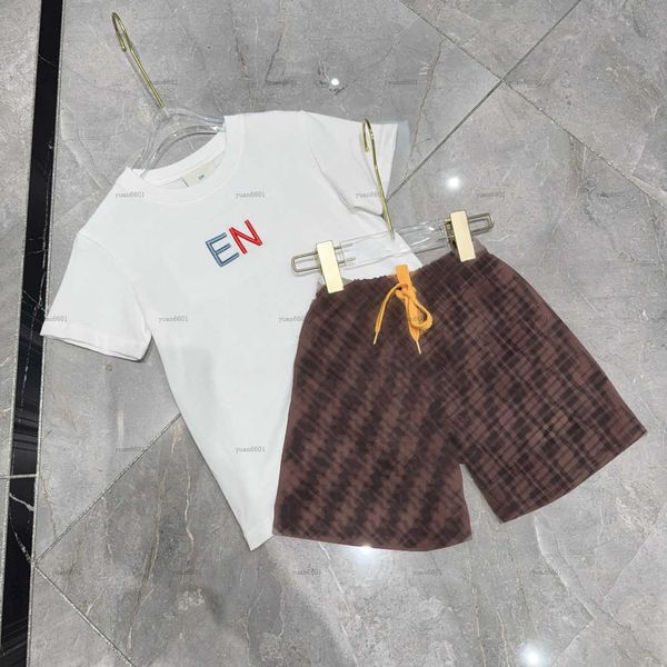 Popular baby T-shirt set Summer boys tshirt set kids designer clothes tracksuits Color letter embroidery Short sleeved and shorts