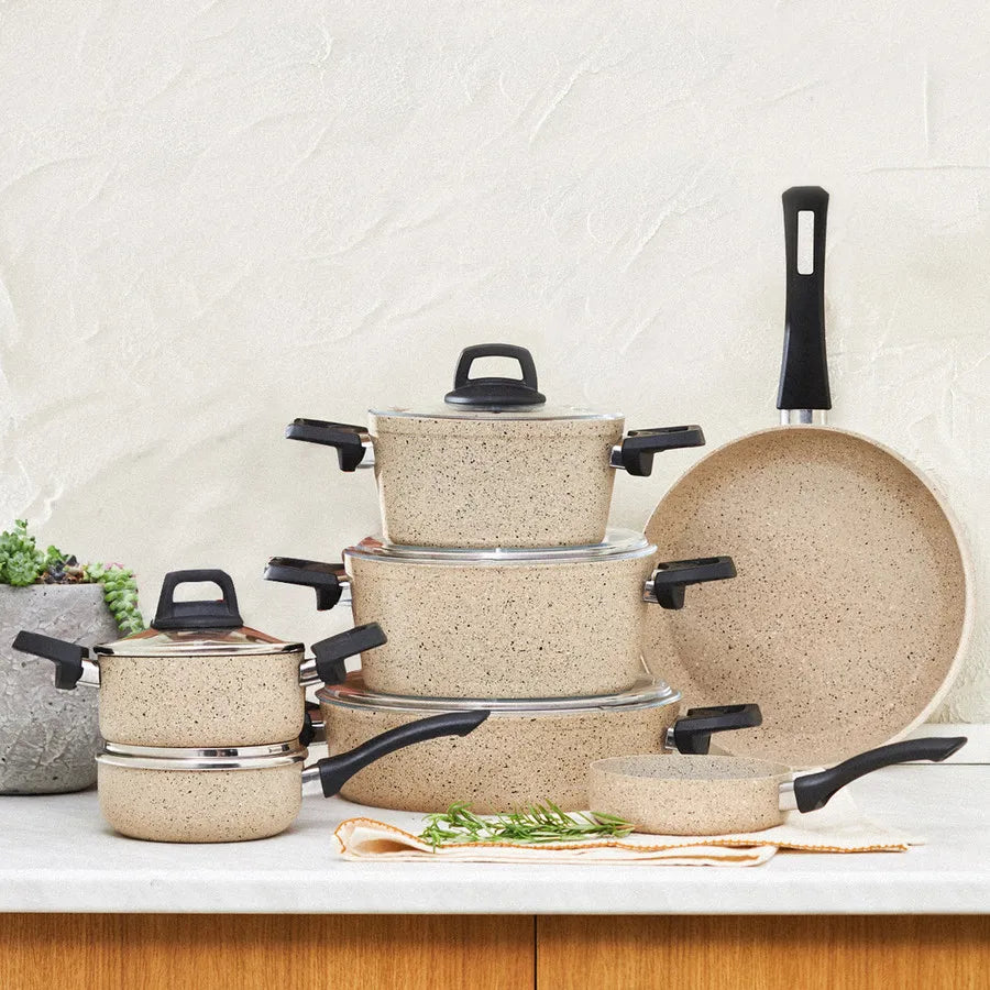 Karaca Vincent Biogranite 12-Piece Cookware Set, Brown Black