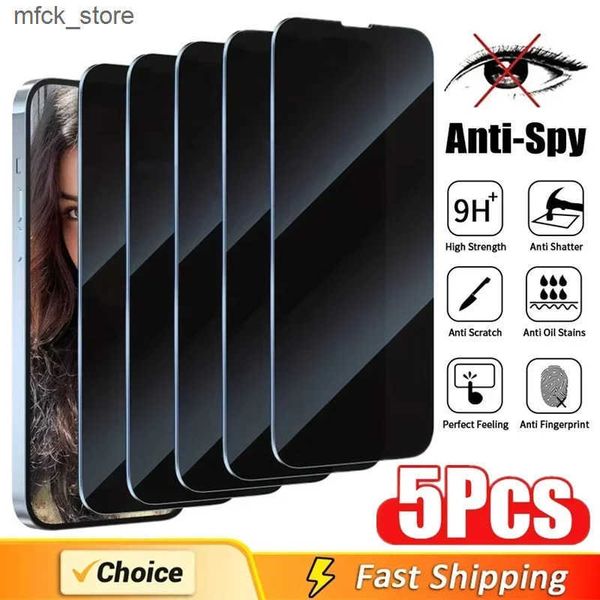Cell Phone Protectors 5Pcs Full Cover Privacy Screen Protector 16 11 12 13 14 Pro Max Mini 8K Anti-spy Glass For iPhone 15 PRO XR X XS MAX J