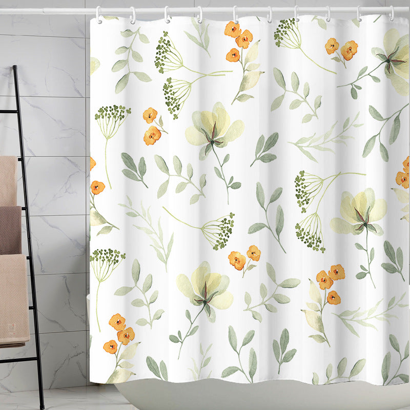 YL-37286 Tropical green leaf print shower curtain bathroom curtain waterproof and mildew proof partition curtain punch-free hanging curtain
