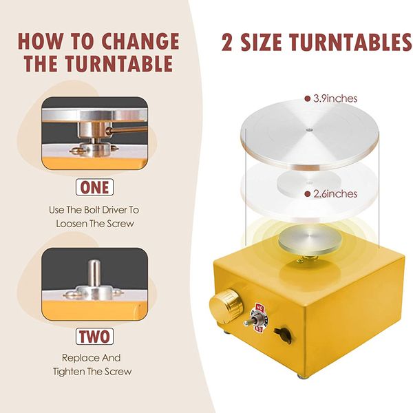 Mini Pottery Wheel DIY Clay Tools, Crafts Ceramic Electric Pottery Forming Making Machine with 6.5&10CM Turntable+Sculpting Kit