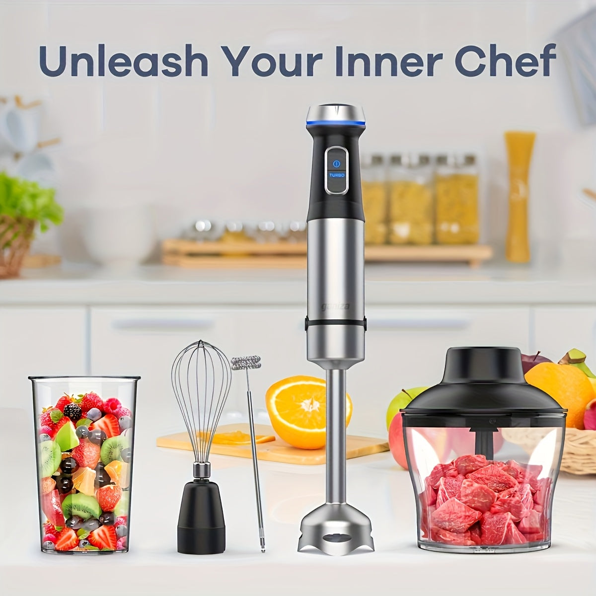 TEMU Ganiza Blender 7 In 1 Hand Blender Max 1000w Heavy Duty Motor, 16 Speed Mode Handheld Blender Stainless Steel Blade With 800ml Mixing Beaker,