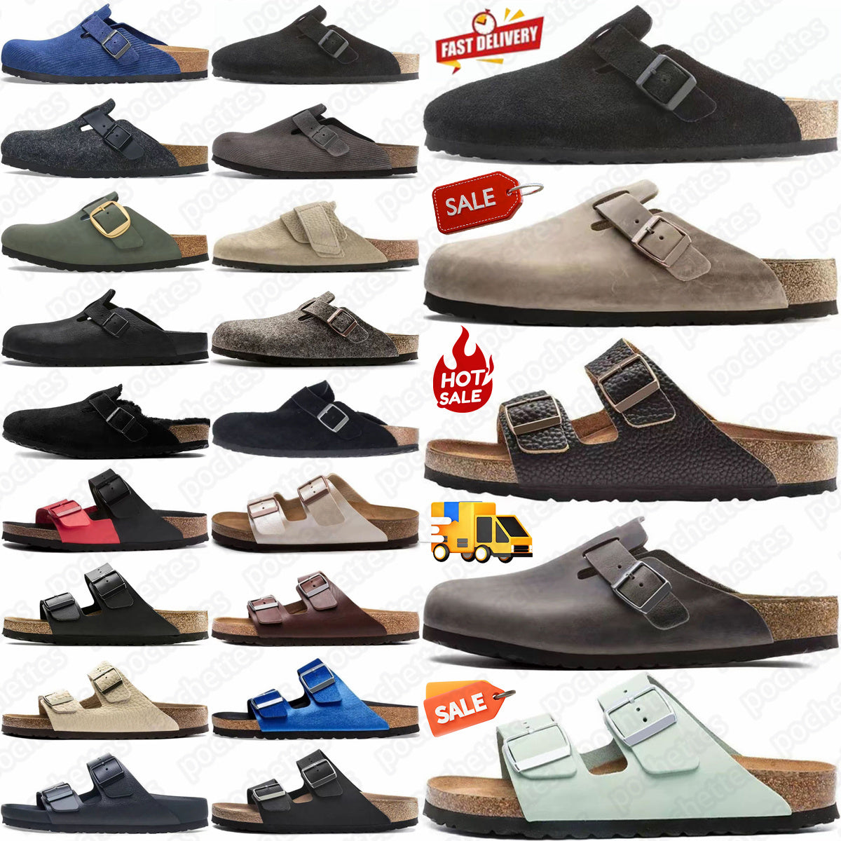 Boston Soft Footbed clogs Arizona slides designer slippers Mocha Suede Taupe Black Oiled Leather Tobacco Brown Faded Khaki Mink Habana Dusty Pink