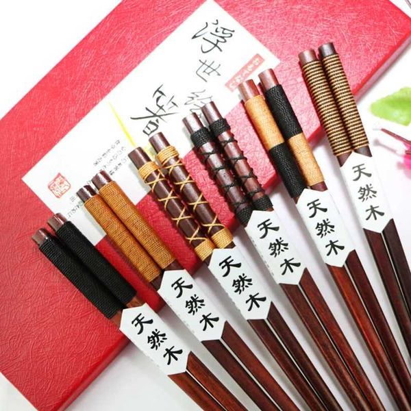 Thread Winding Natural Bamboo Chopsticks Reusable Traditional Handmade Chinese Classic Wooden Chopsticks Sushi Kitchen ToolXJ240826