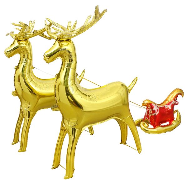 Reindeer Xmas Foil Balloons 4D Cute with Sled Xmas Party Ornaments Balloons Kid&#039;s Toys Stand By Air Inflatable Standing Globos ing