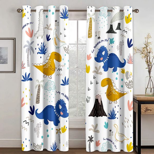 2 panel Cartoon Cute Dinosaur Print Curtain for Boys and Girls Kids Bedroom Blinds Window cortinas Grommet Top Hook Rod Pocket 240824