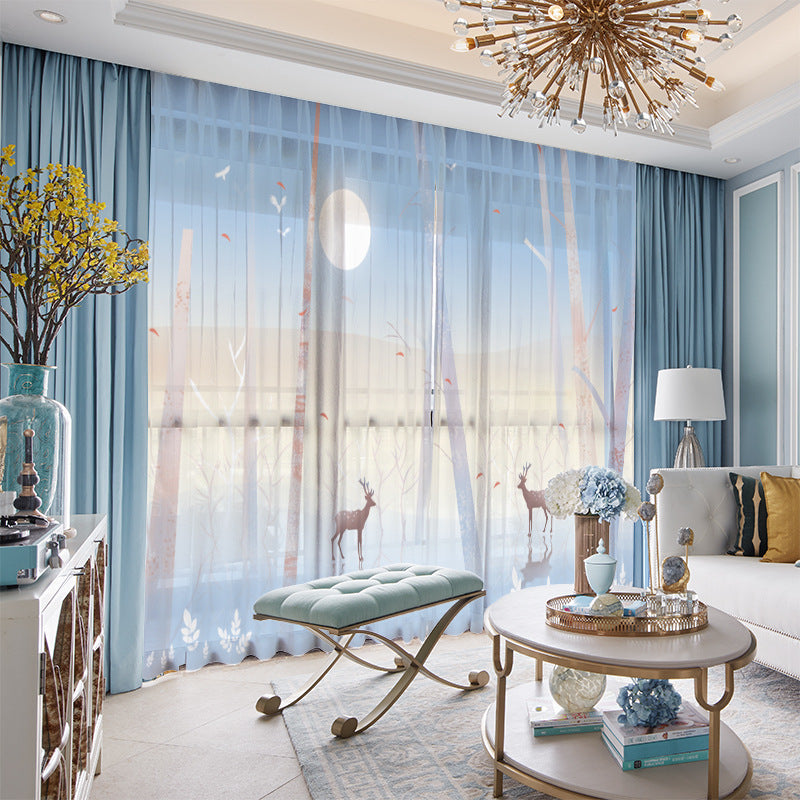 YL-36664 Whole house Nordic forest elk curtain modern ins style bedroom living room blackout floating window gauze bag