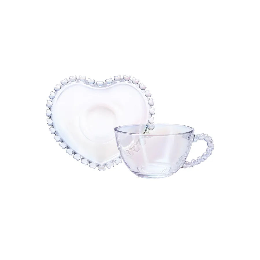 Karaca Rory Glass Tea Cup and Saucer, 200ml, Transparent