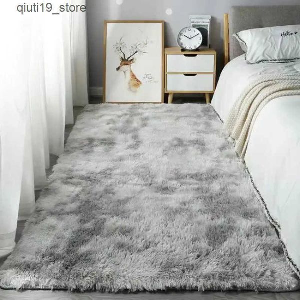 Carpets VIKAMA Modern Simple Silk Hair Carpet Household Living Room Bedroom Bedside Sofa Decorative Floor Mat Soft Non-slip Washable Rug J24