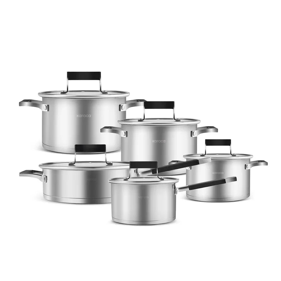 Karaca Eikki 10-Piece Stainless Steel Induction Cookware Set, Anthracite Silver