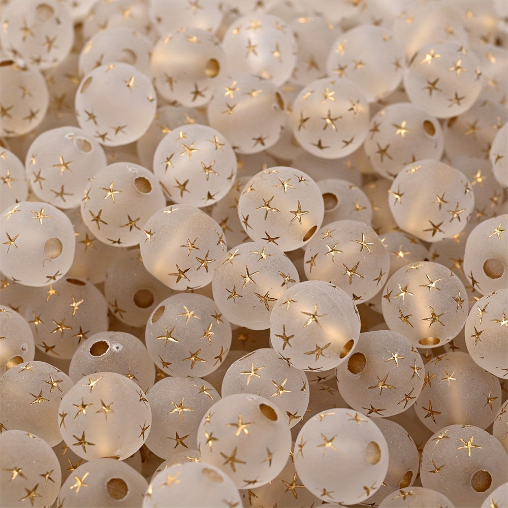 TEMU 100pcs Acrylic Star Pattern Beads 8mm - & Golden Starry , Circular Beads For Diy Bracelets, Necklaces, Handmade Jewelry & Art Decorations,