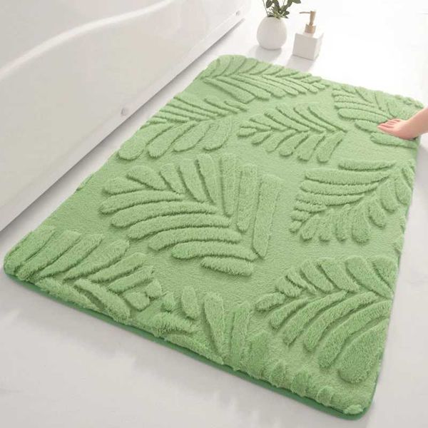 Fresh Green Color Home Bathroom Carpets Toilet Floor Antislip Rugs Doormat Bath Mat Fluffy Touch Feeling 40x60 cm 50x80cmM240816