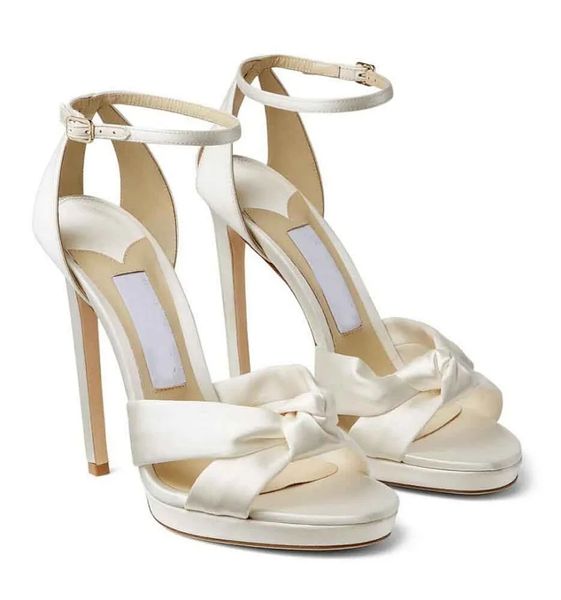 Summer Luxury Brands Rosie Satin Sandals Shoes For Women Two Tubular Straps Lady High Heels Elegant Wedding Party Dress Discount Footwear